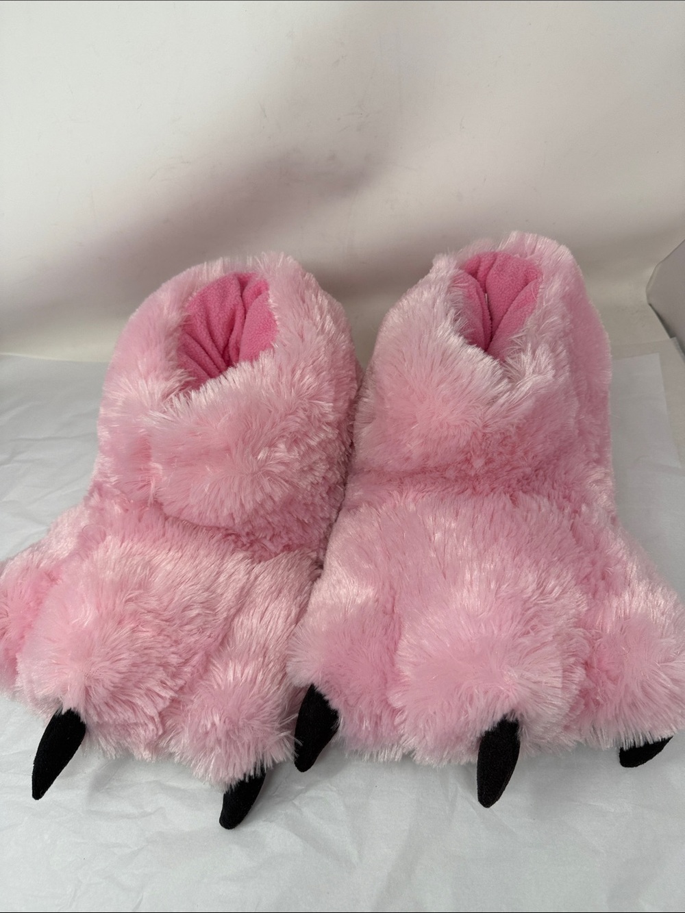 Lazy One Pink Fuzzy Plush Bear Paw Claw Slippers Size XL Whimsical Monster
